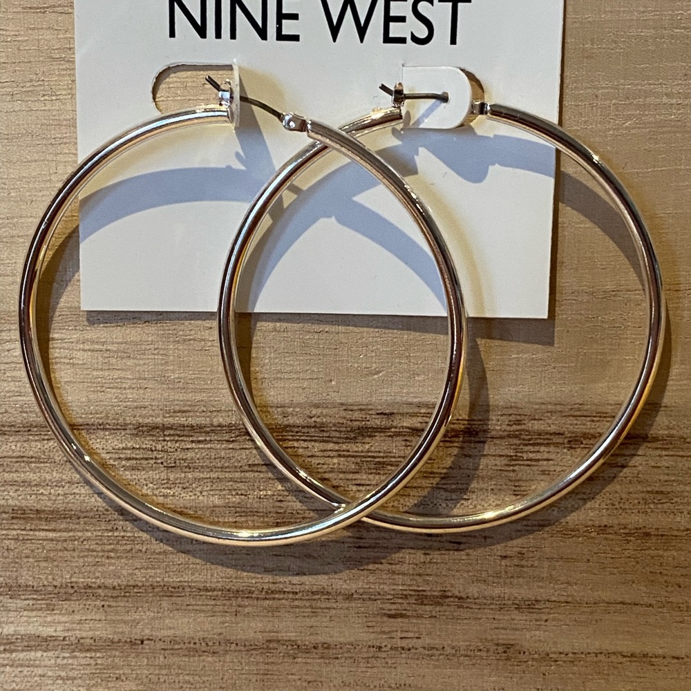 NWT Nine West Shiny Silver 2 inch Hoop Earrings